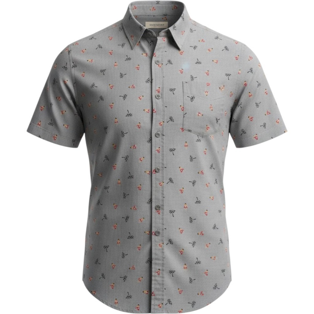 Coastal Short Sleeve Button Down Shirt Mens L 100% Cotton Gray Hula/Palm Tree